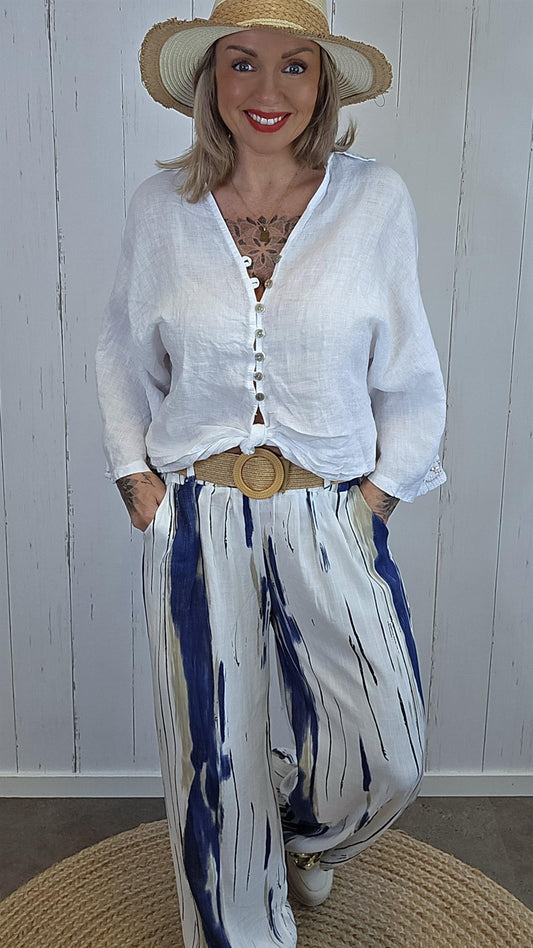 Seline mønstret viskosebukse med belte