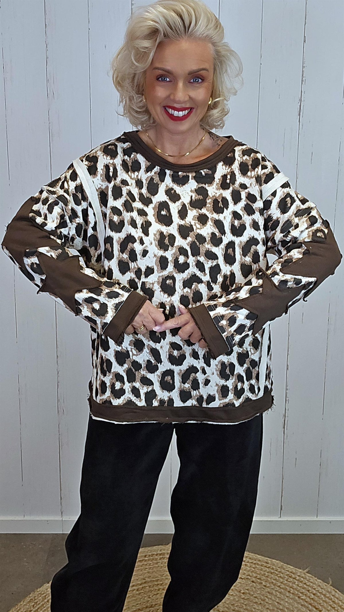 Cleo leopardgenser med stjerne creme
