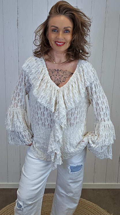 Ingrid beige volangtopp