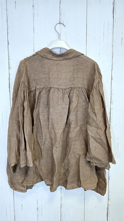 Tanja linskjorte med Hekledetaljer camel