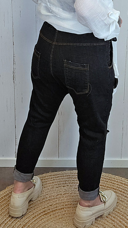 Elea cargo jeans med lommer og stretch