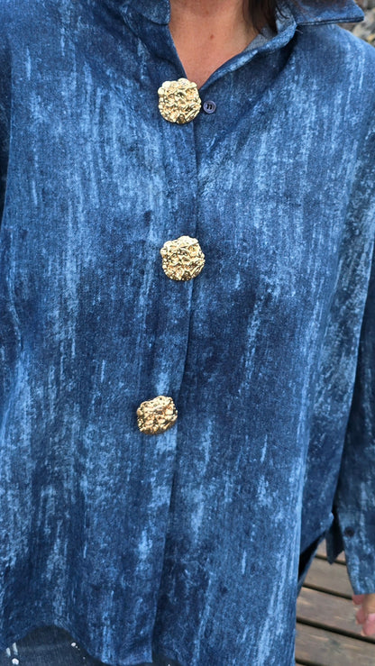 Heidi denim skjorte med broscher