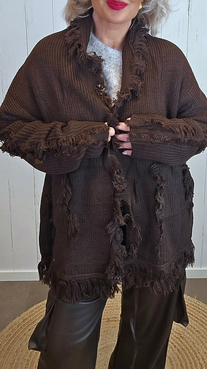 Wilma oversized strikkejakke brun