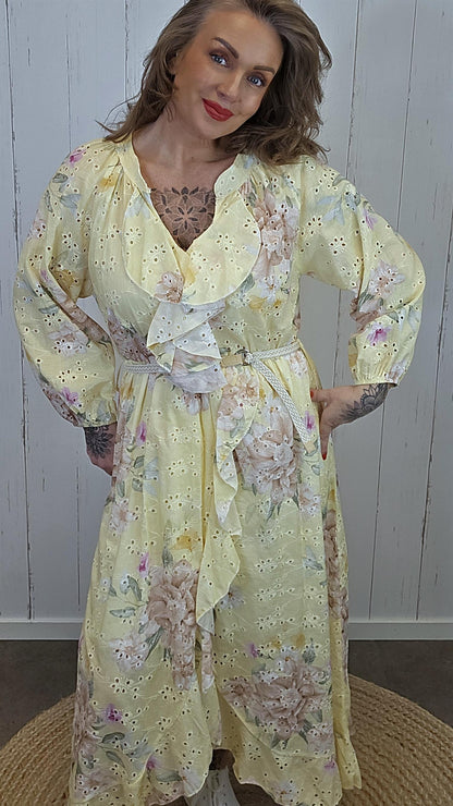 Wilma kjole med volanger Gul