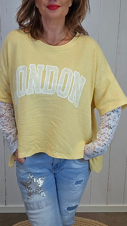 Birka oversized topp gul/hvit