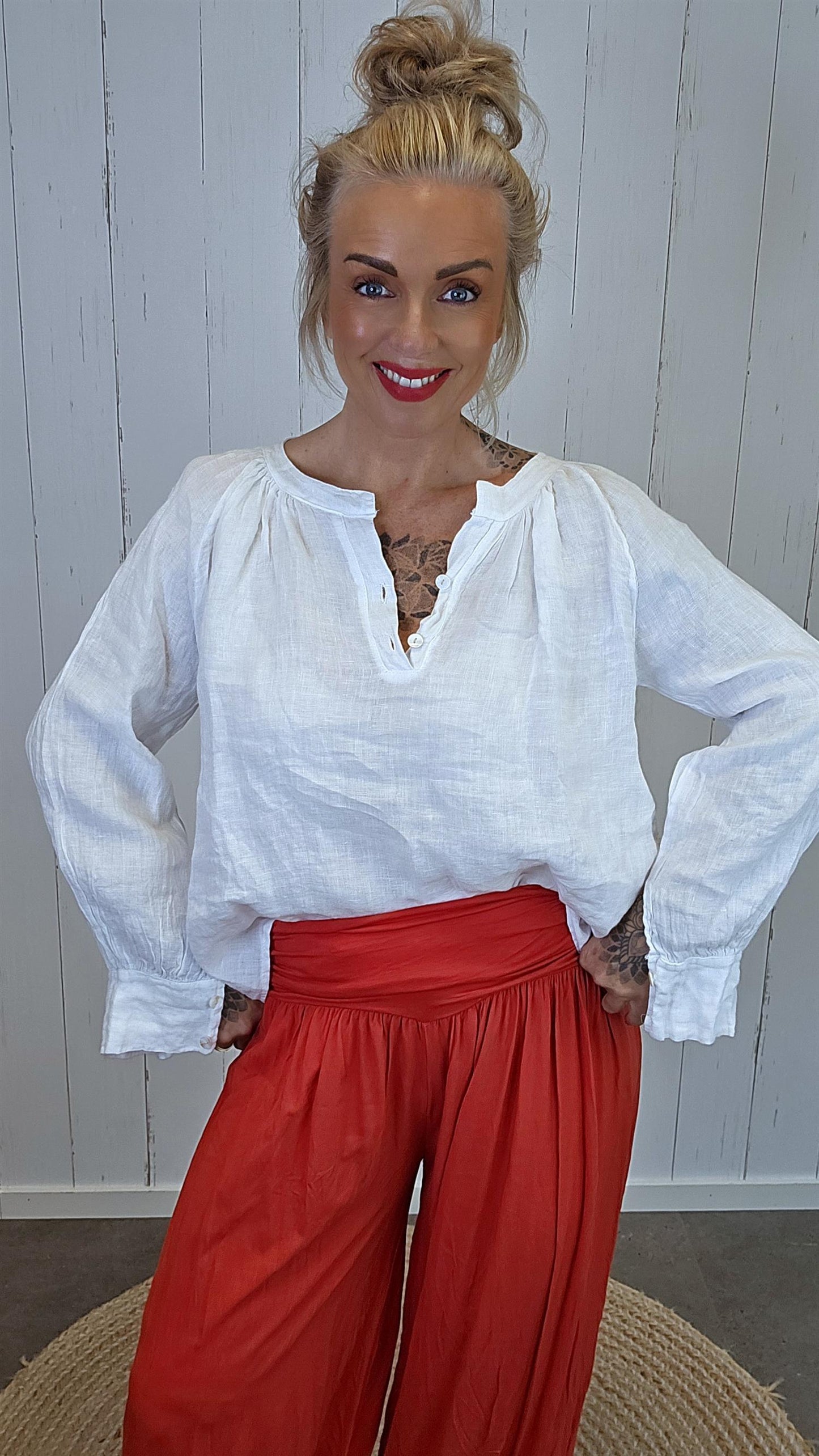 Nora lin bluse hvit