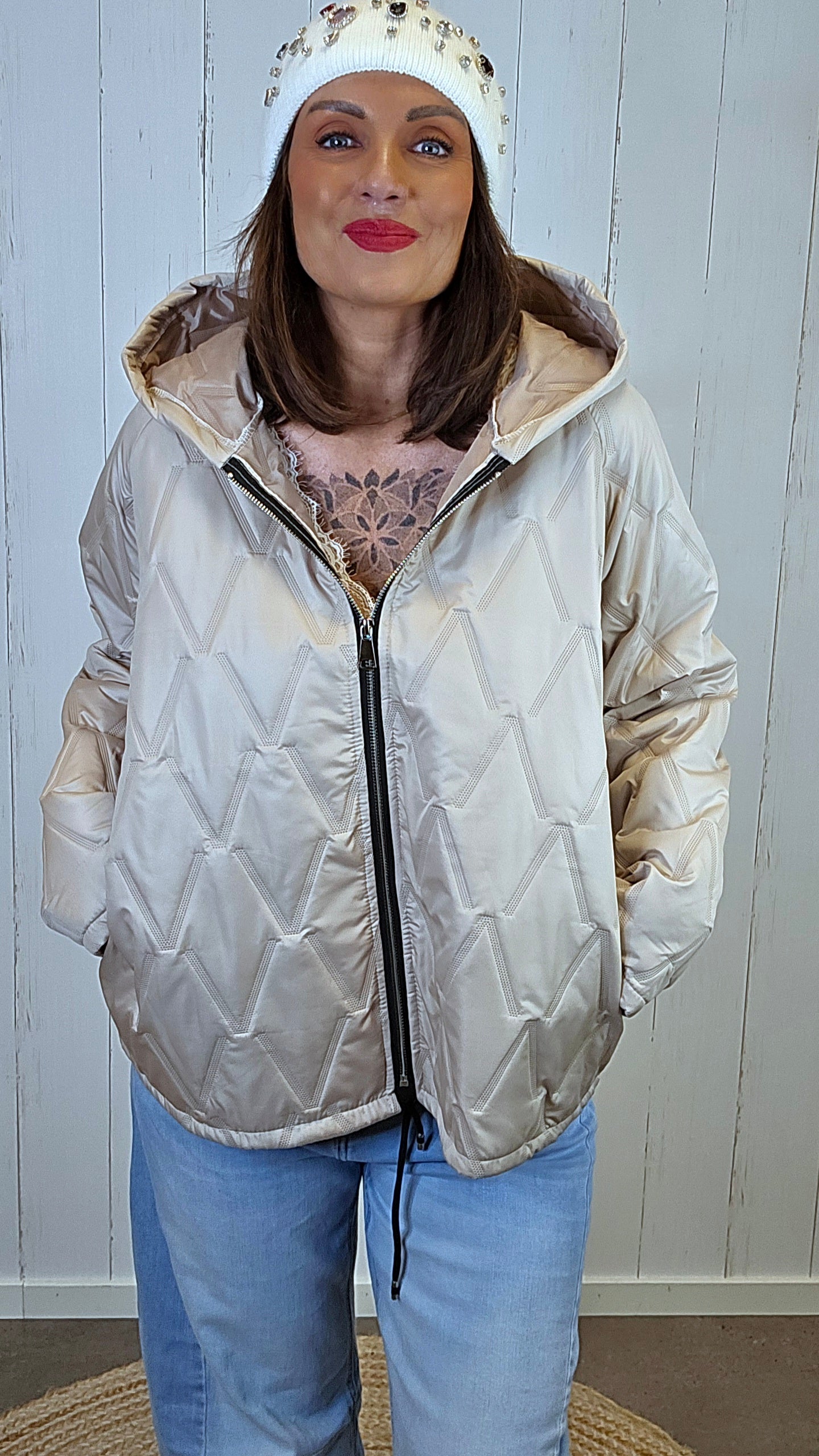 Mina quiltet jakke beige