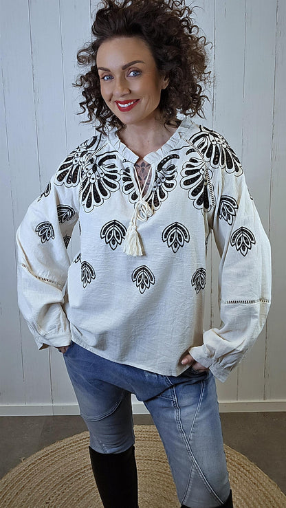 Aria bomullsbluse krem