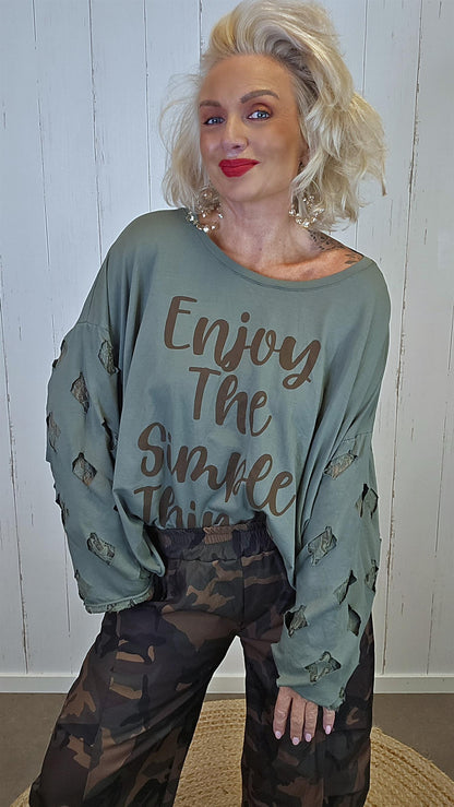 Livia oversized topp med blondeermer kaki