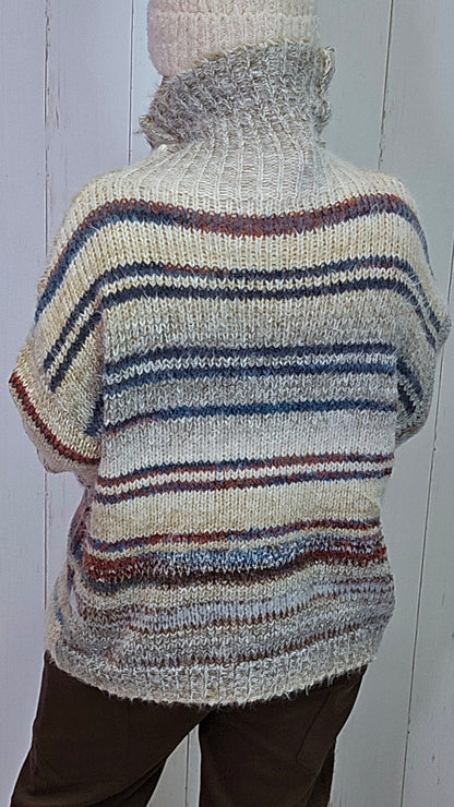 Ingrid stripete høyhalset genser brun/beige