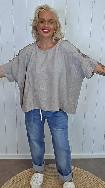 PonchoTopp med Åpne Skuldre taupe