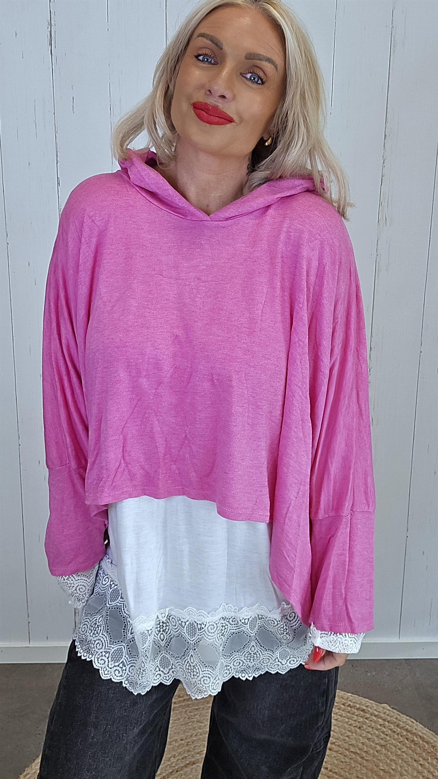 Zoey kort hettegenser rosa
