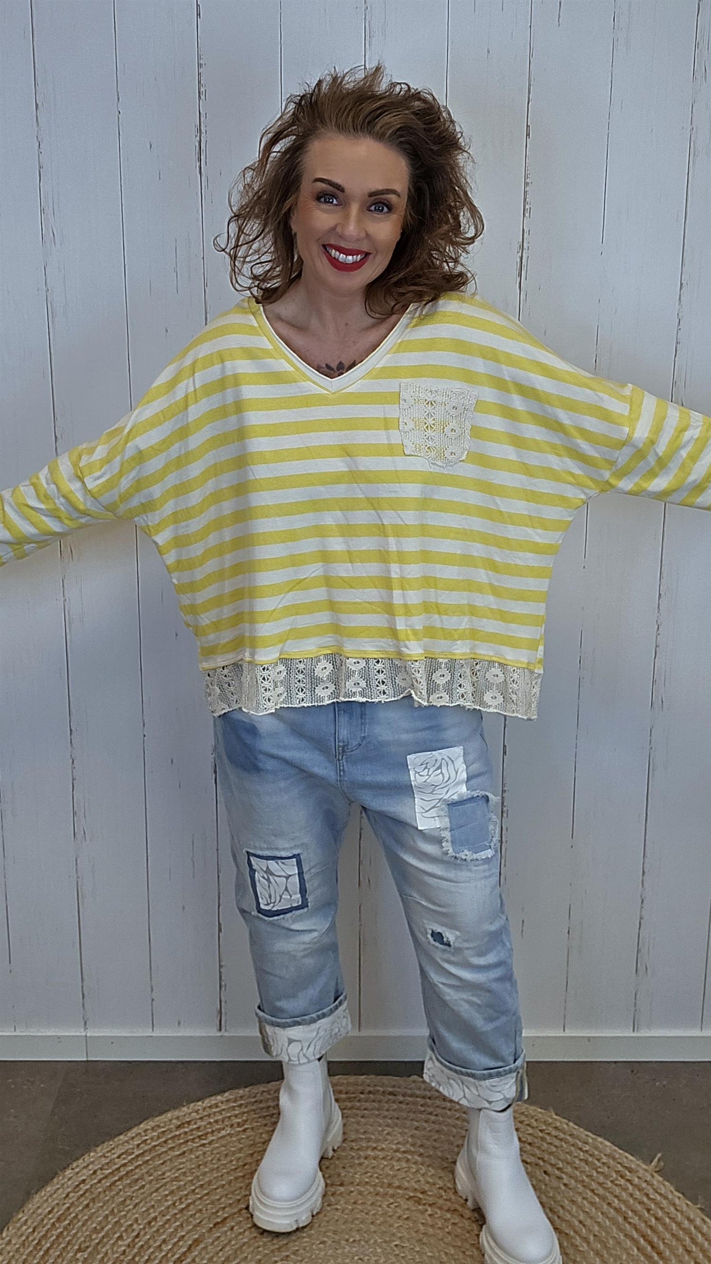 Cecilie stripet topp gul