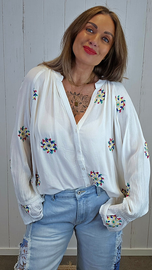 Maribel brodert skjorte hvit