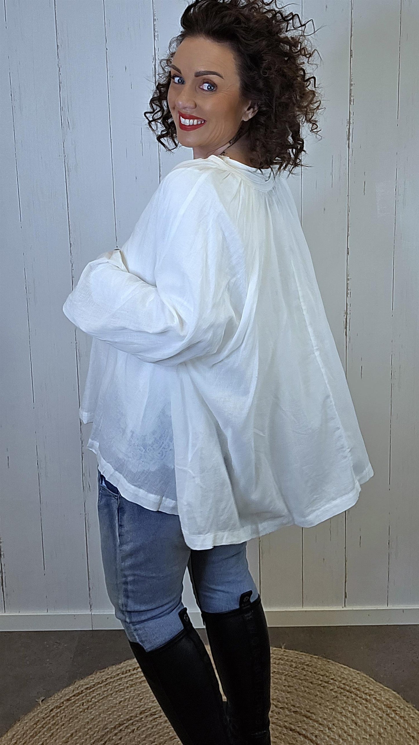 Sarah bomulls bluse hvit