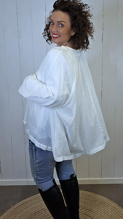 Sarah bomulls bluse hvit