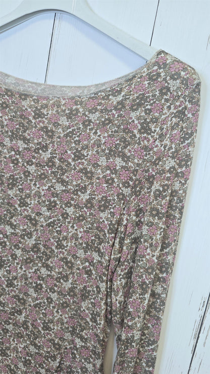 Tynn topp med blomsterprint kaki