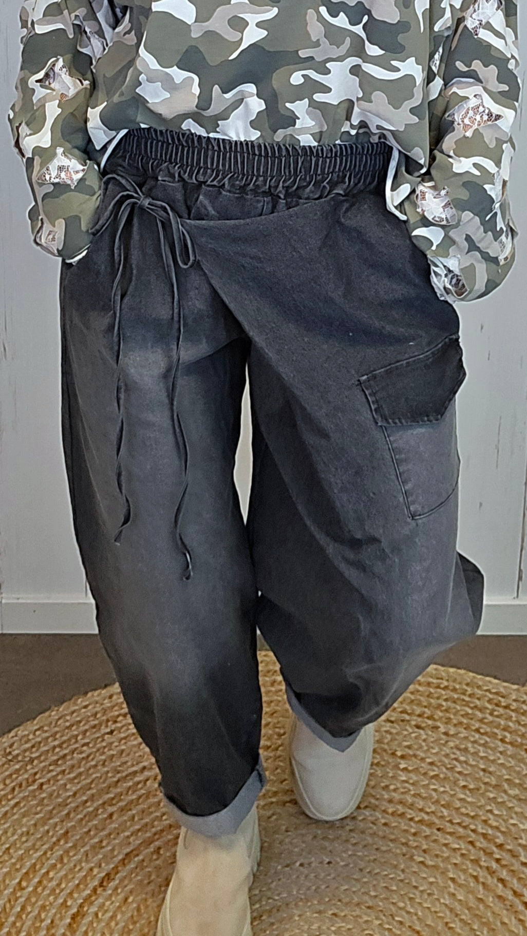 Alice denim-inspirert omslagsbukse