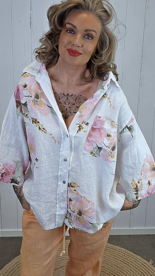 Luna linskjorte blomster hvit