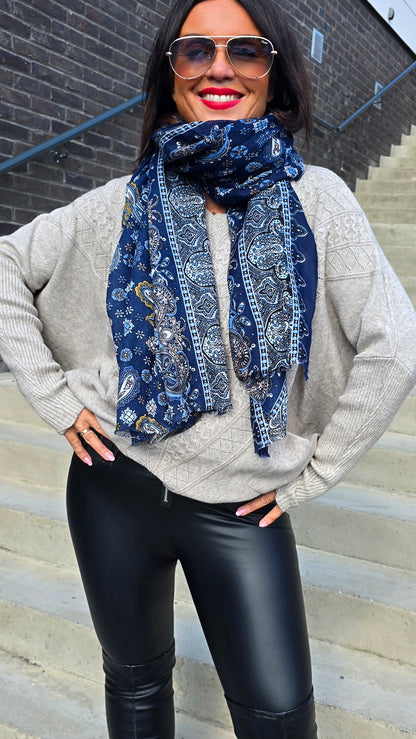 Sofie skjerf paisley blå