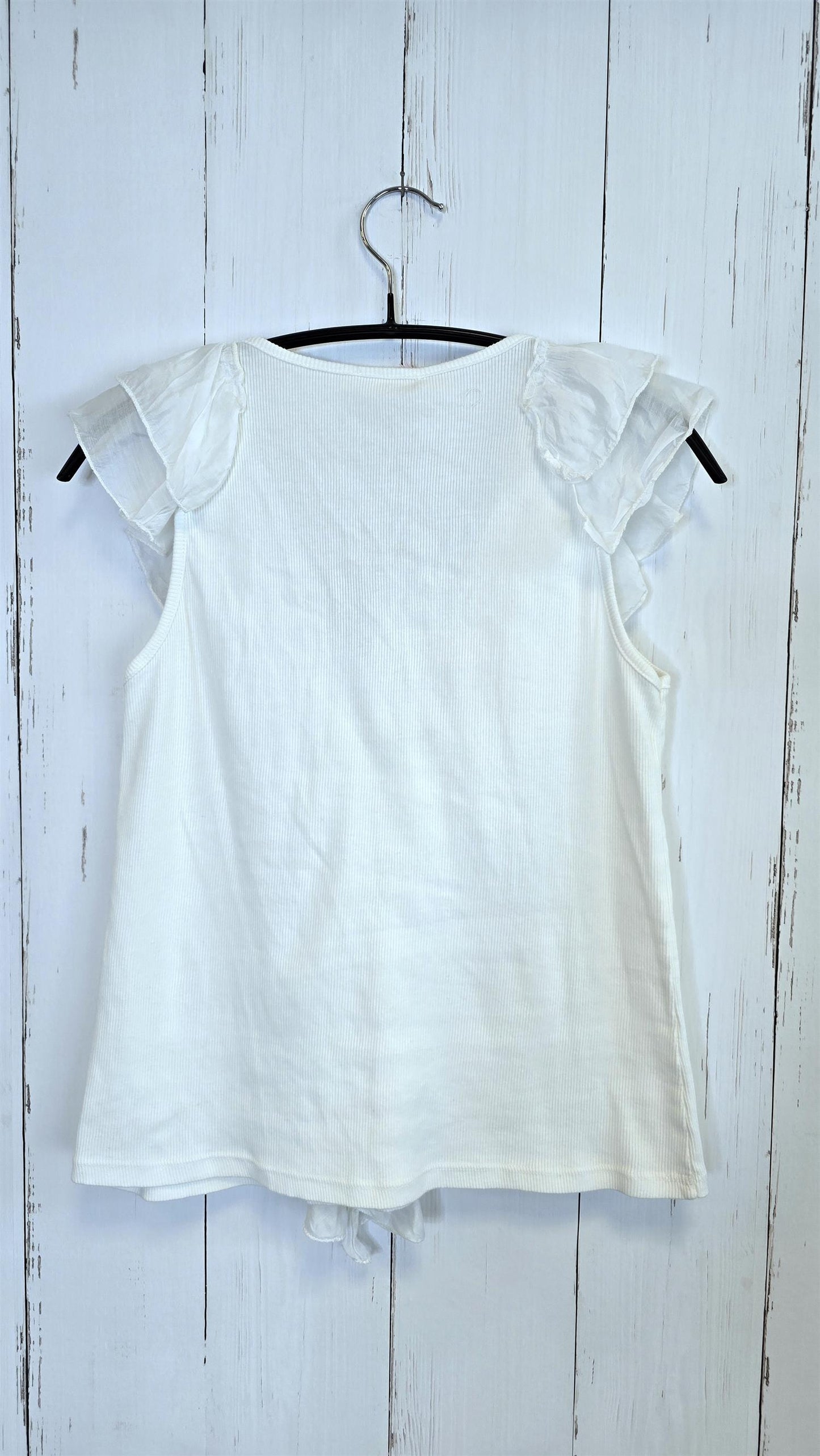 Rebecka ribbet singlet med volanger Hvit