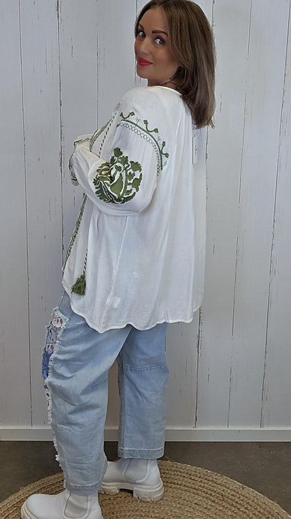Elvira brodert bluse hvit