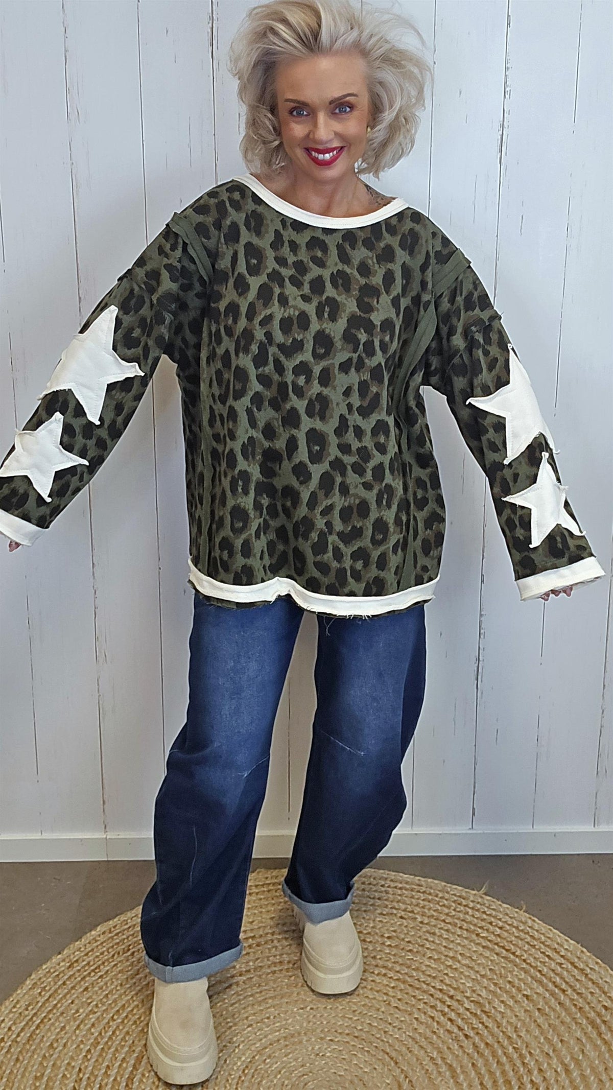 Stella leopardgenser med stjerne kaki