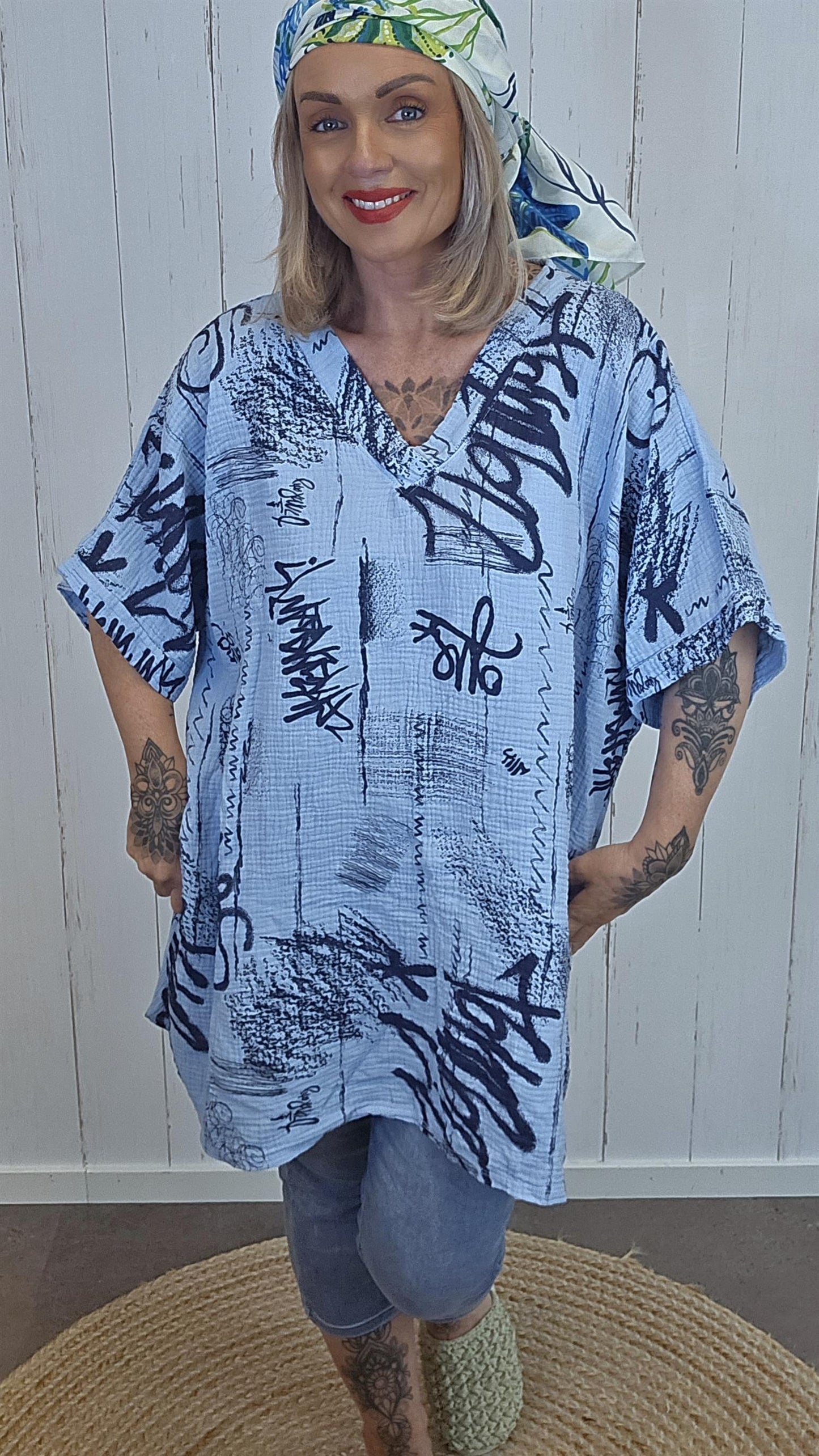 Nellie topp med print blå