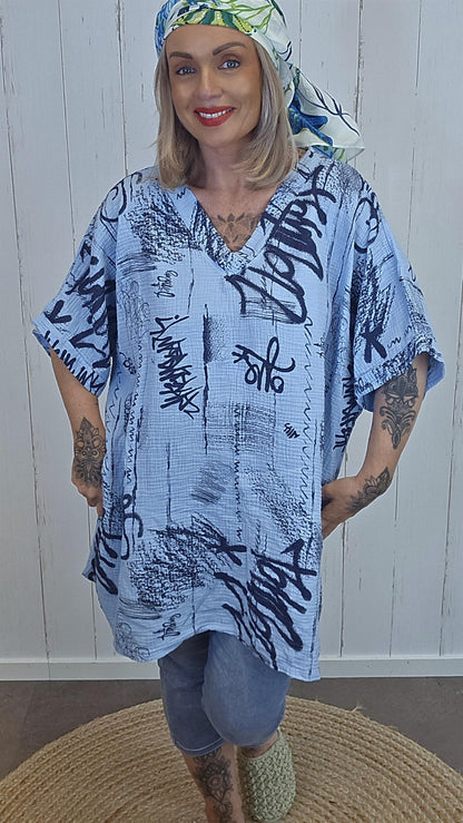 Nellie topp med print blå