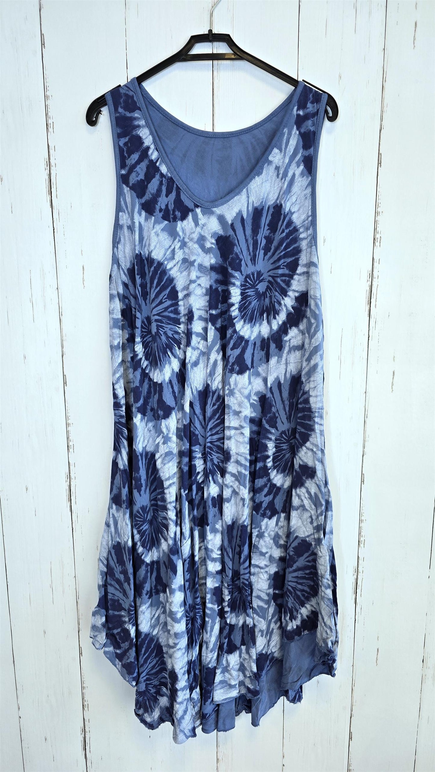 Tie dye viskosekjole blå