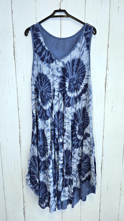 Tie dye viskosekjole blå