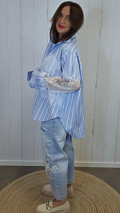 Celine Stripete Skjorte Med Blonder blå