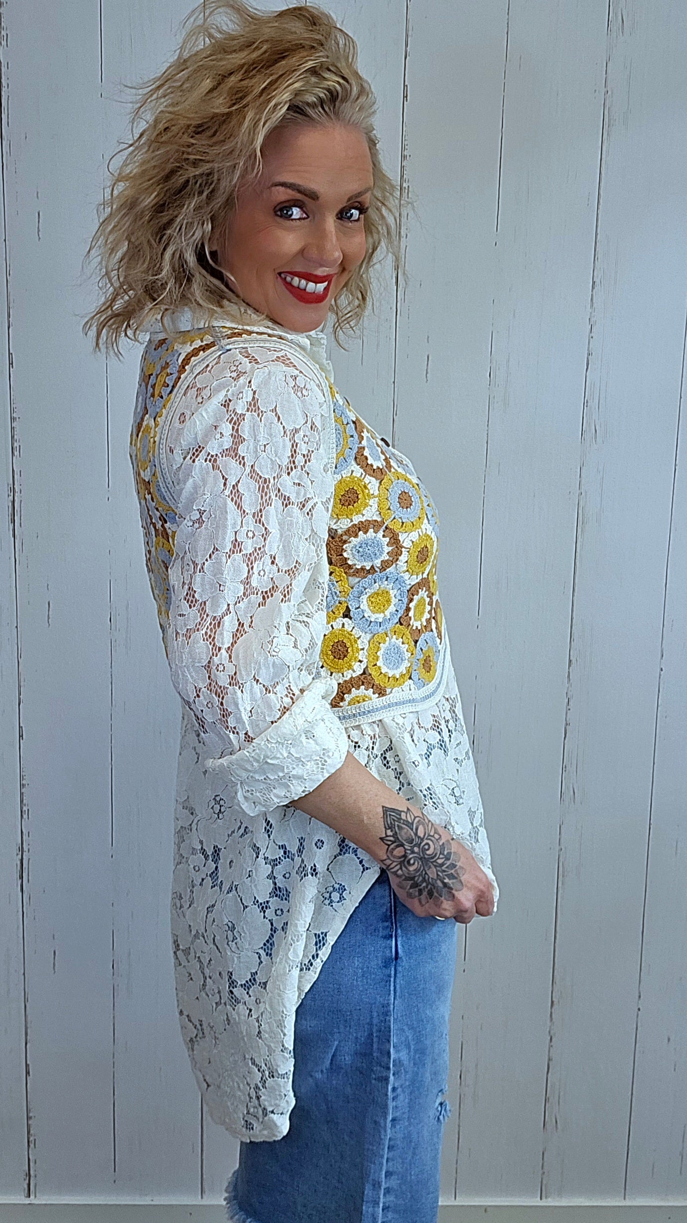 Sarah heklet vest med knapper