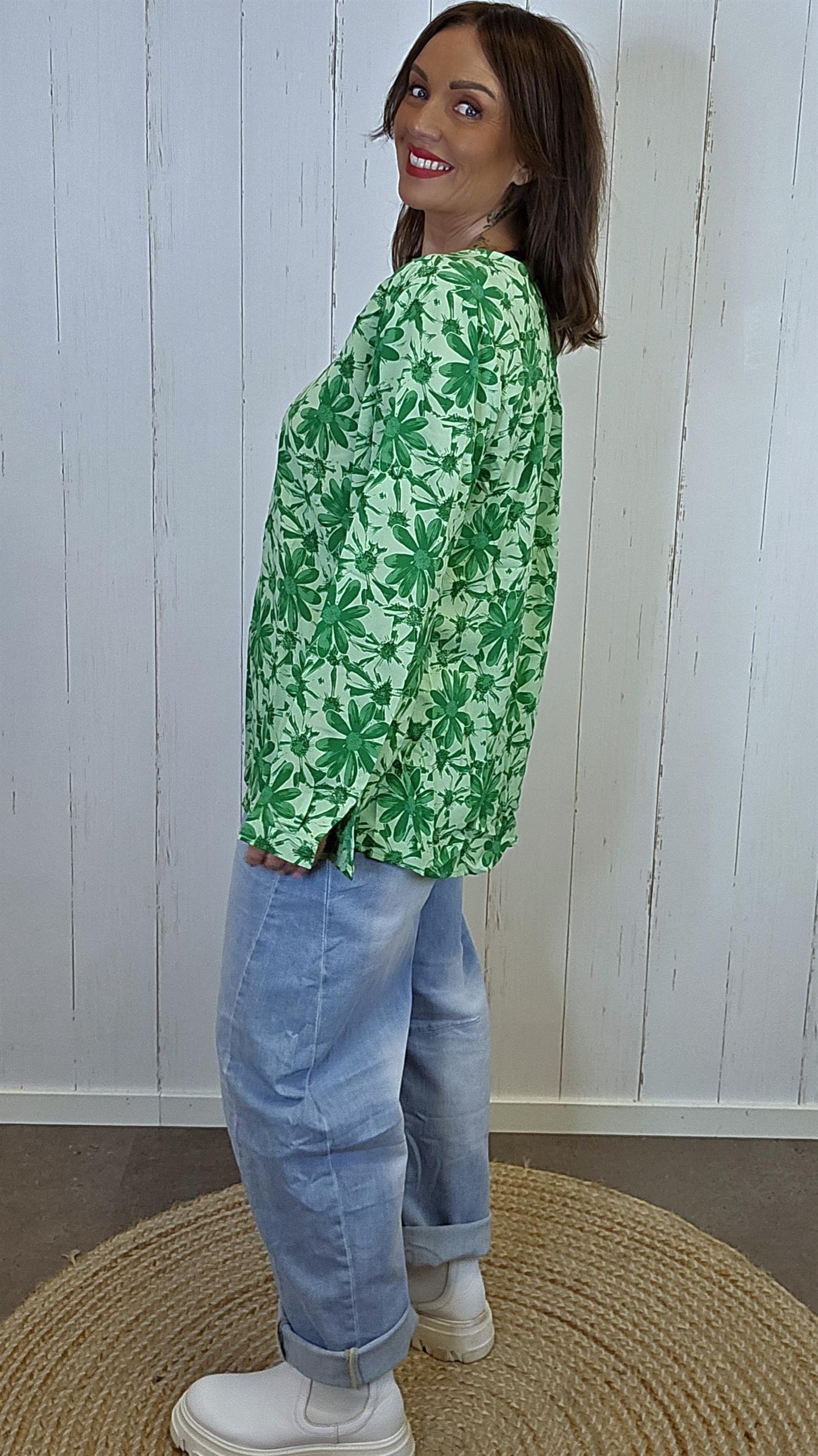 Eline blomsterbluse grønn