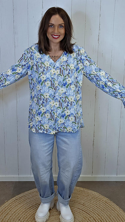 Elise blomsterbluse lys blå