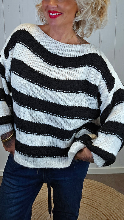 Rikke genser med striper svart