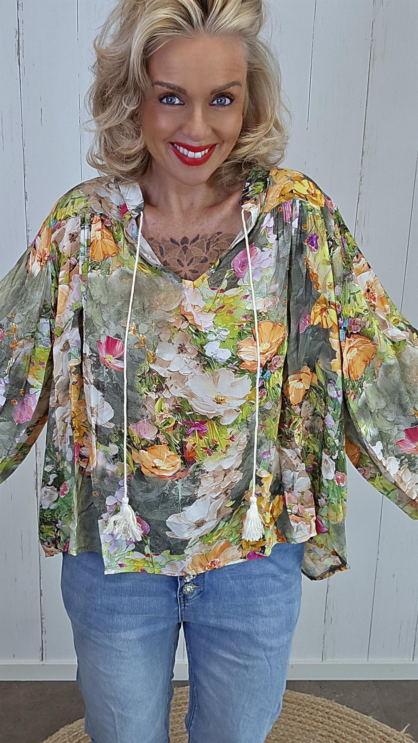 Nicole bluse med print kaki
