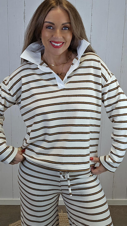 Nora genser stripet beige