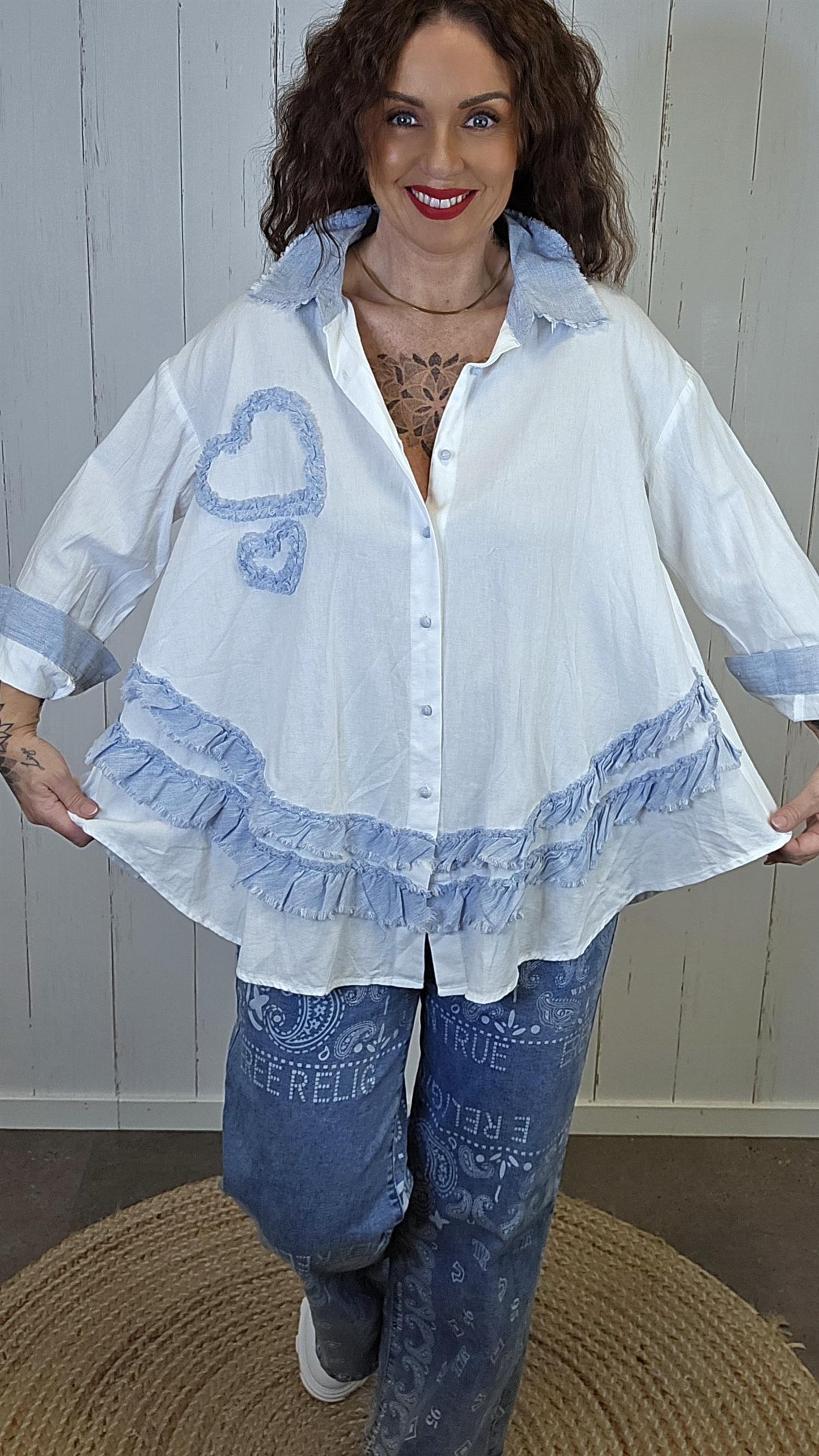 Elvira skjorte med volang og lin