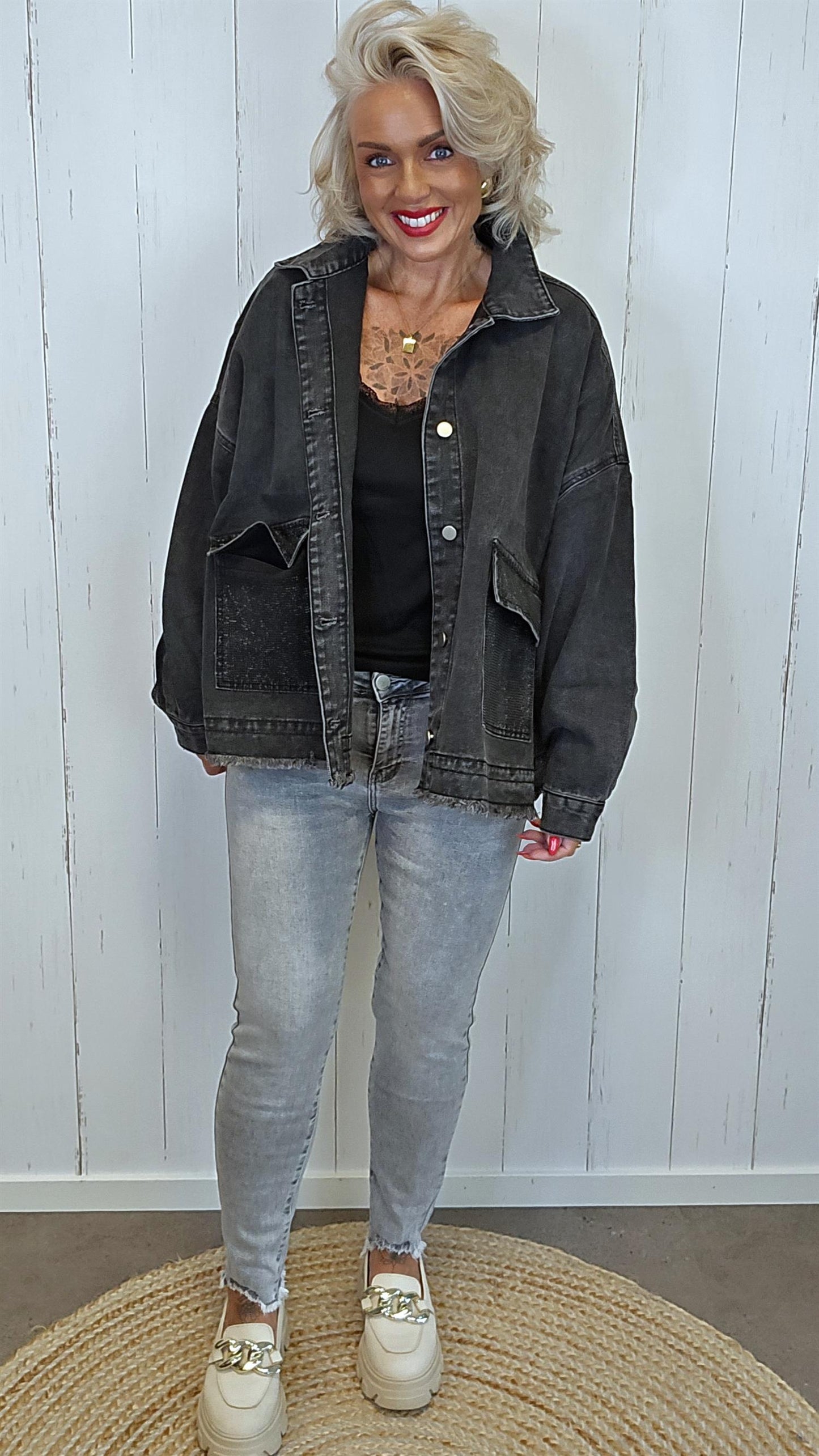 Iben denim jakke gråsvart