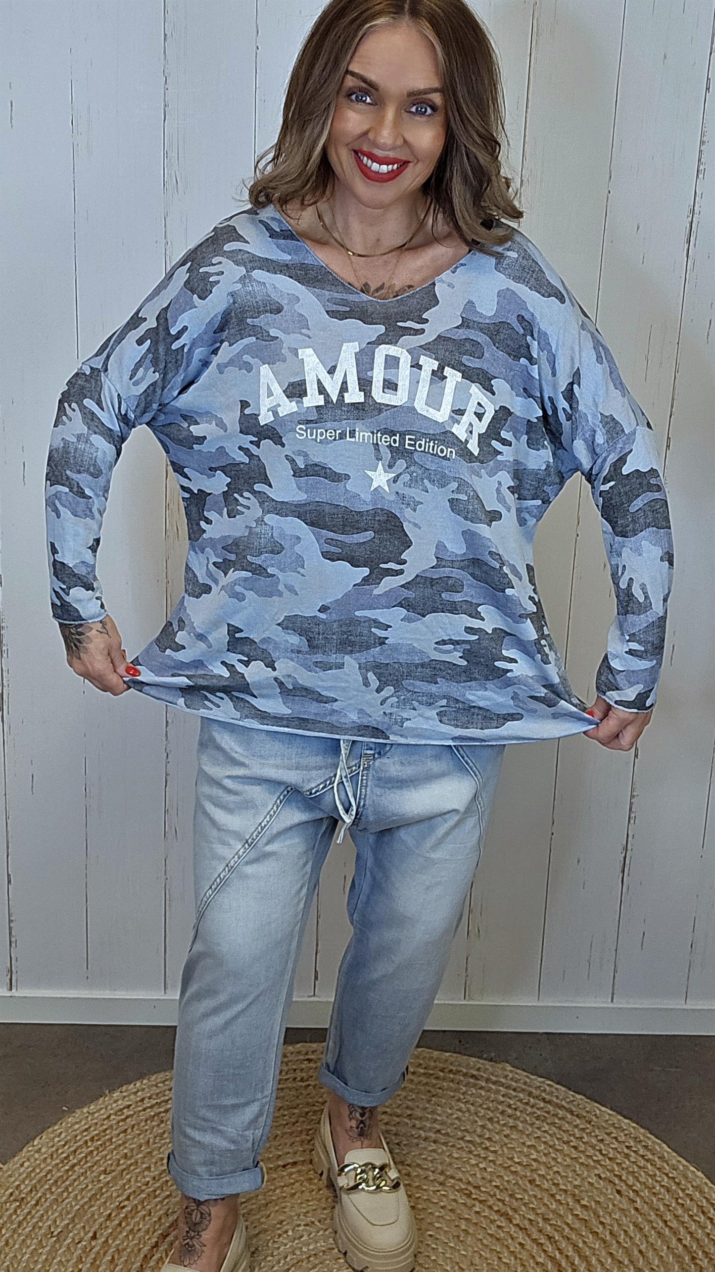 Amour genser camo blå