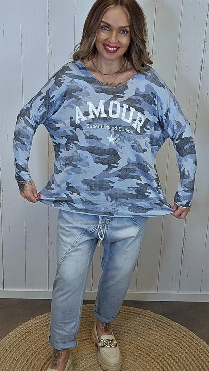 Amour genser camo blå