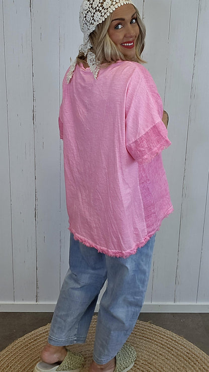 Rosa oversized topp med “NICE”
