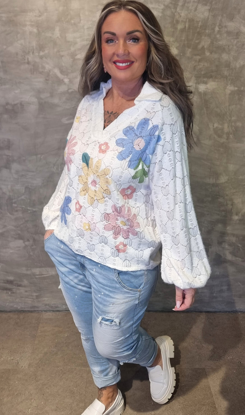 Flower Knitted Lace Blouse