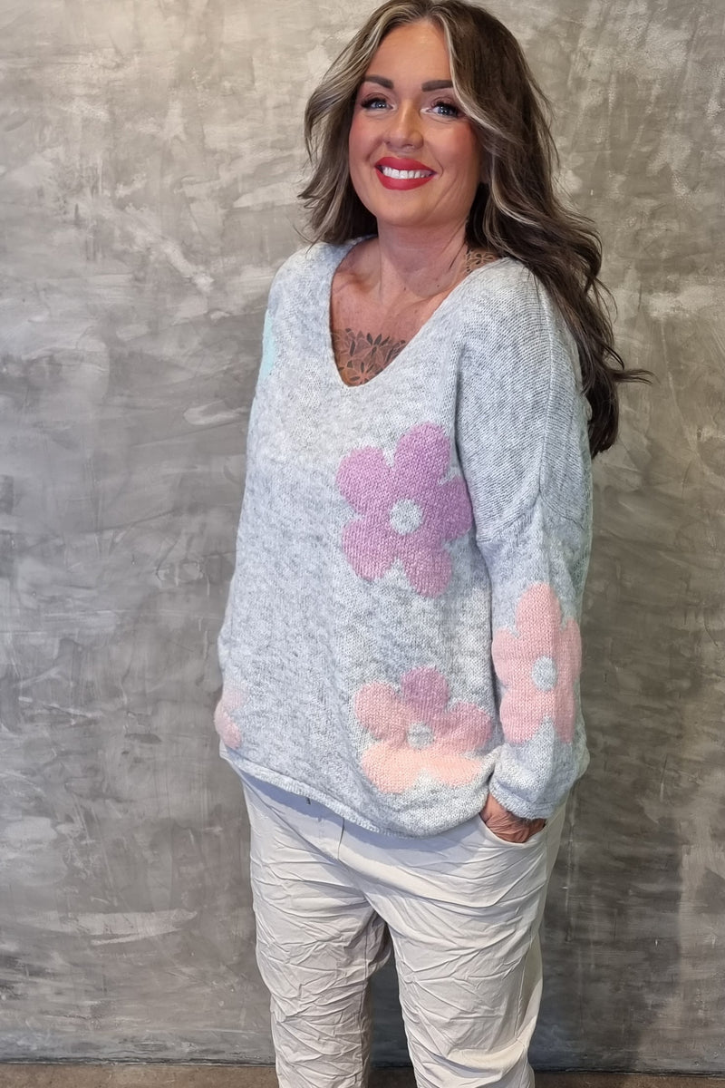 Enya Flower Sweater Light Grey