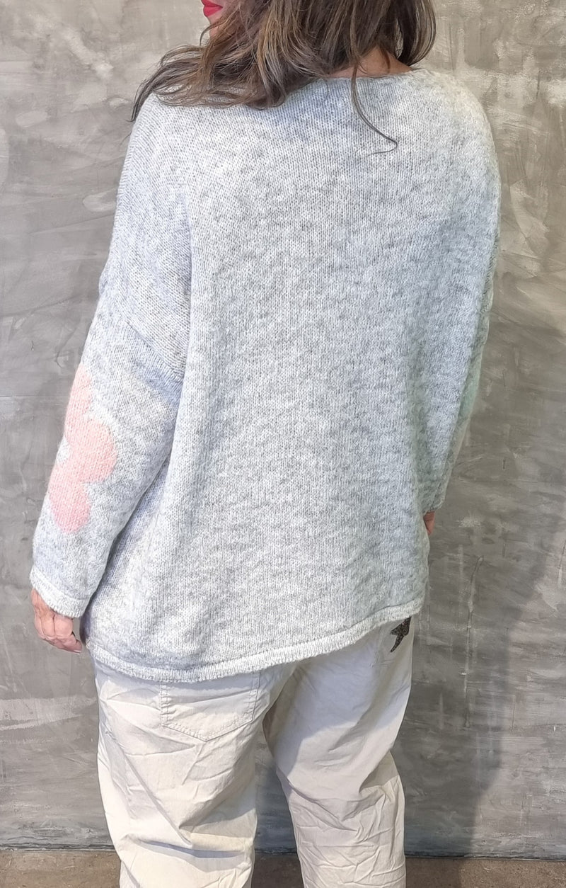 Enya Flower Sweater Light Grey