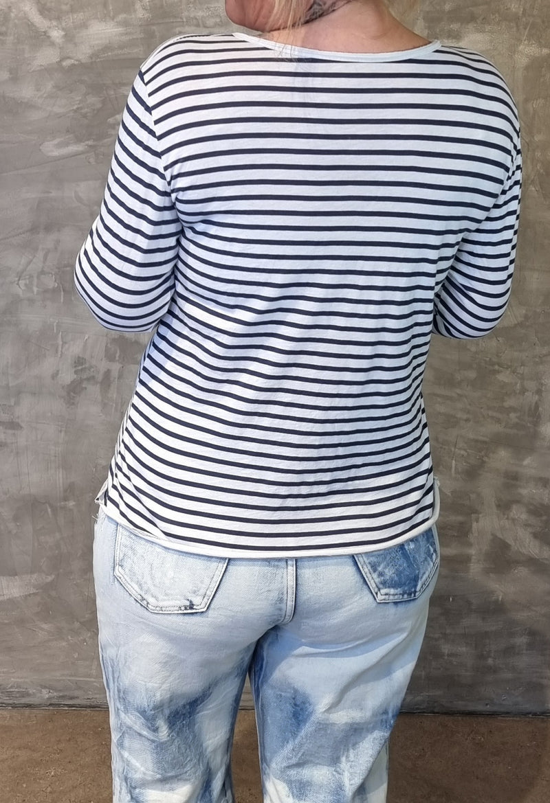 Striped Basic Top White