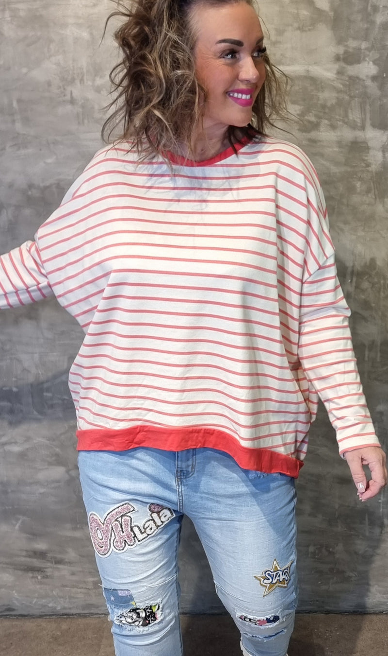 Striped Baggy top Light Coral