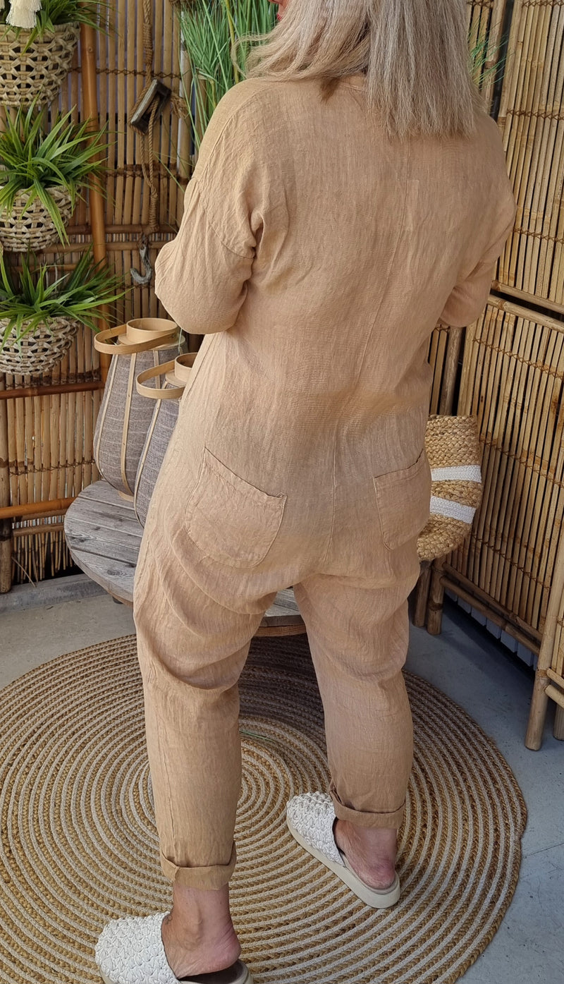 Alwa Linen Jumpsuit Camel