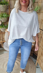 Baggy Linen Striped Top Blue